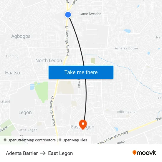 Adenta Barrier to East Legon map