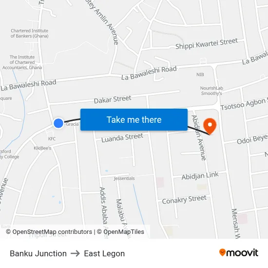 Banku Junction to East Legon map