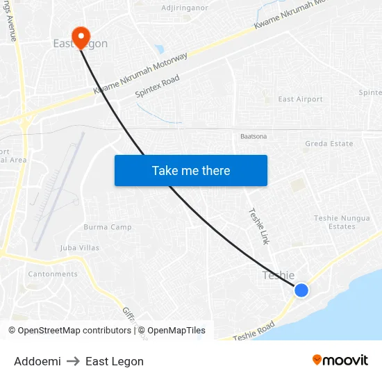 Addoemi to East Legon map