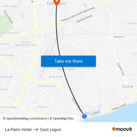 La-Palm Hotel to East Legon map
