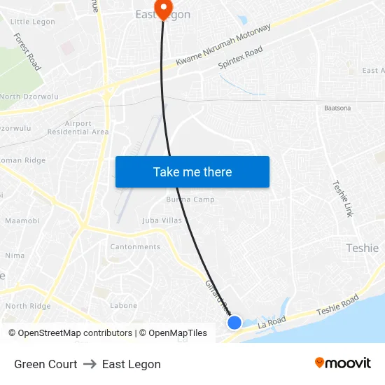 Green Court to East Legon map
