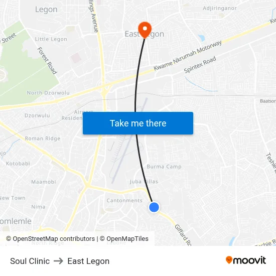 Soul Clinic to East Legon map