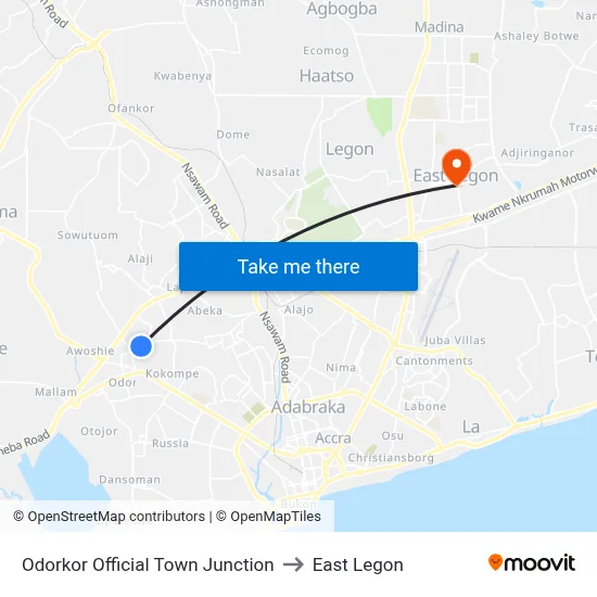 Odorkor Official Town Junction to East Legon map
