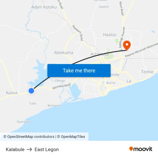 Kalabule to East Legon map