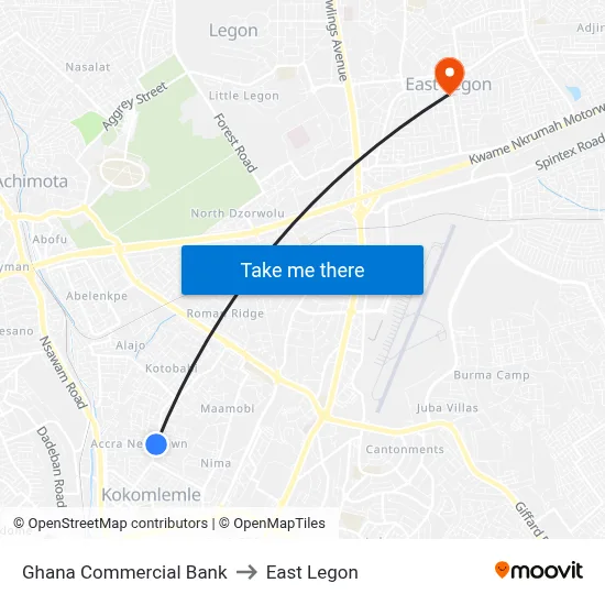 Ghana Commercial Bank to East Legon map