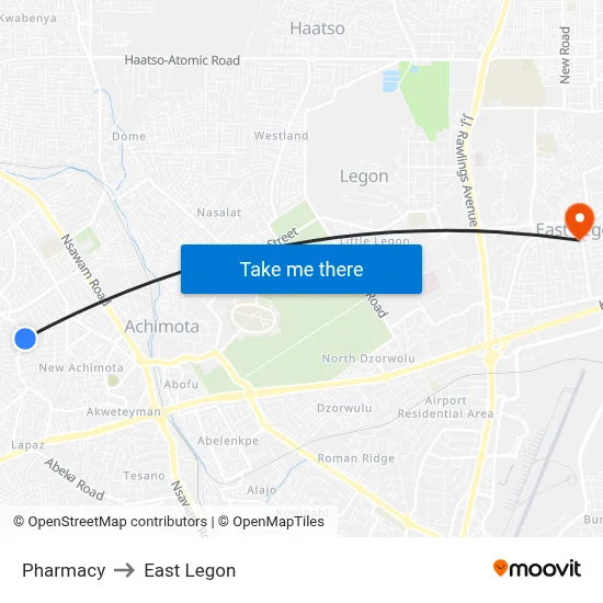 Pharmacy to East Legon map