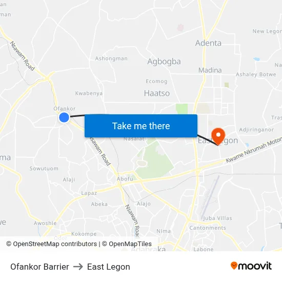Ofankor Barrier to East Legon map