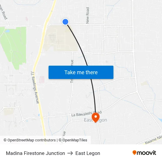Madina Firestone Junction to East Legon map