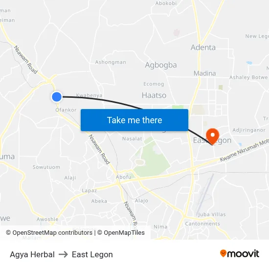 Agya Herbal to East Legon map