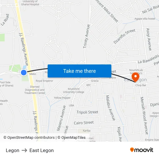 Legon to East Legon map