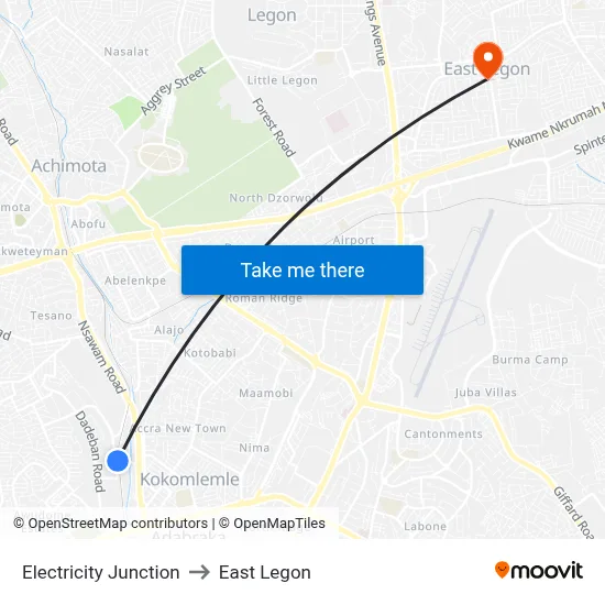 Electricity Junction to East Legon map