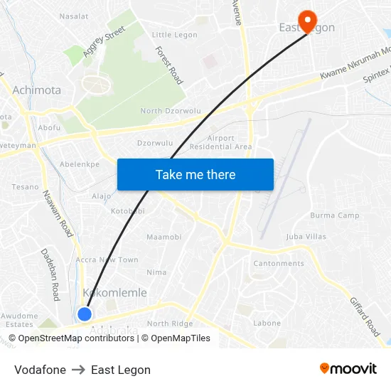 Vodafone to East Legon map