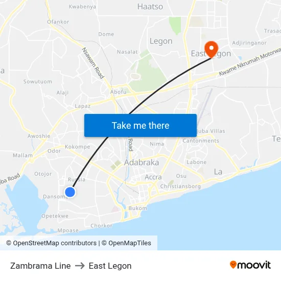 Zambrama Line to East Legon map