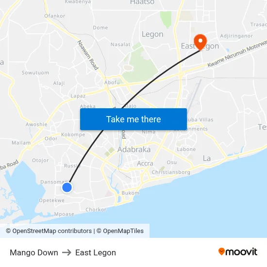Mango Down to East Legon map