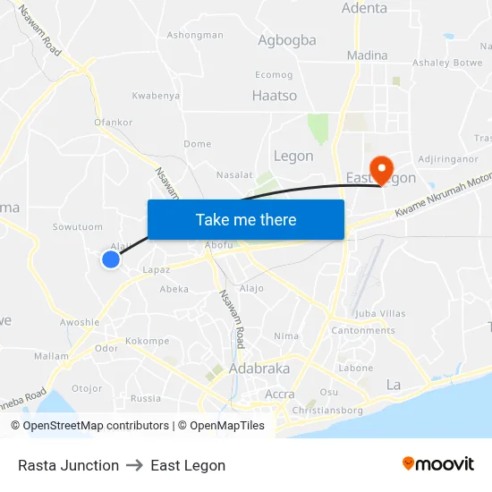 Rasta Junction to East Legon map