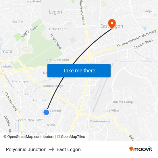 Polyclinic Junction to East Legon map