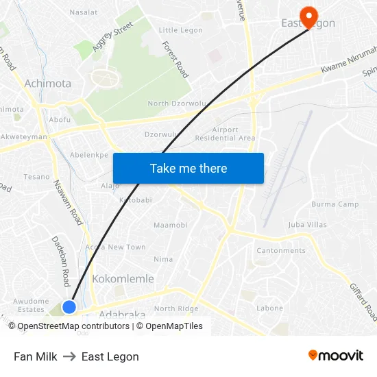 Fan Milk to East Legon map