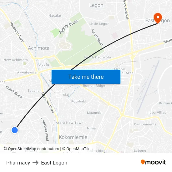 Pharmacy to East Legon map