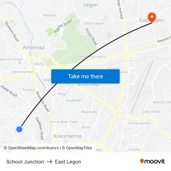 School Junction to East Legon map