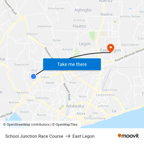 School Junction Race Course to East Legon map