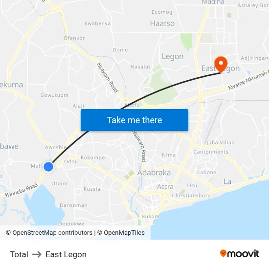 Total to East Legon map