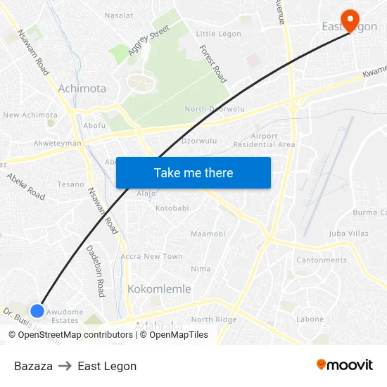 Bazaza to East Legon map
