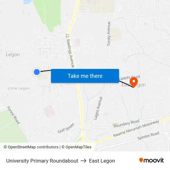University Primary Roundabout to East Legon map