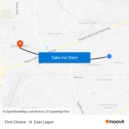 First Choice to East Legon map