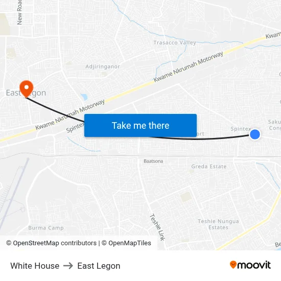 White House to East Legon map