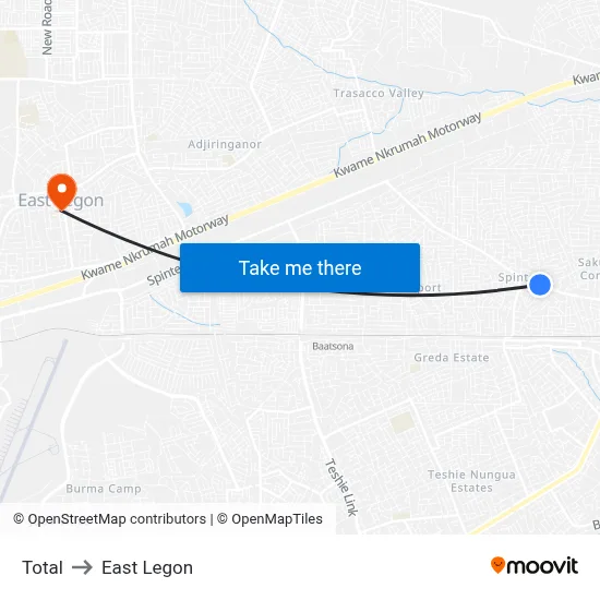 Total to East Legon map