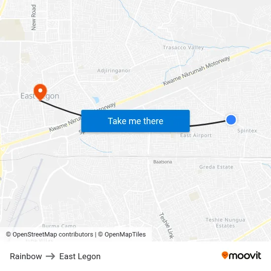 Rainbow to East Legon map