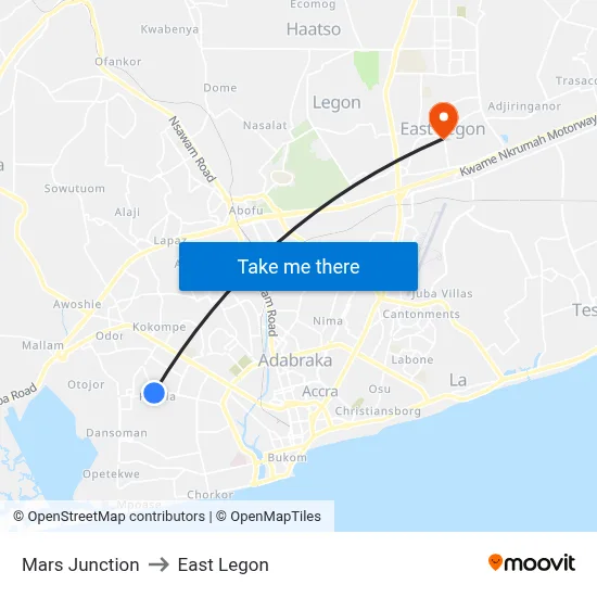 Mars Junction to East Legon map