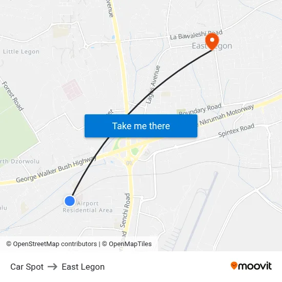 Car Spot to East Legon map