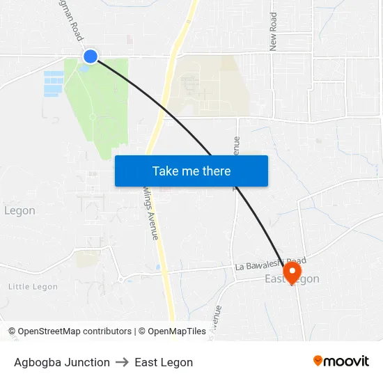 Agbogba Junction to East Legon map