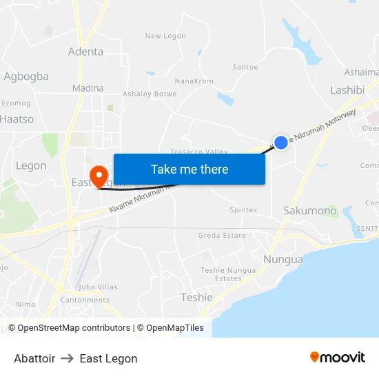 Abattoir to East Legon map