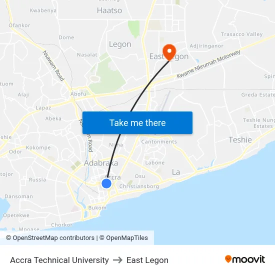Accra Technical University to East Legon map