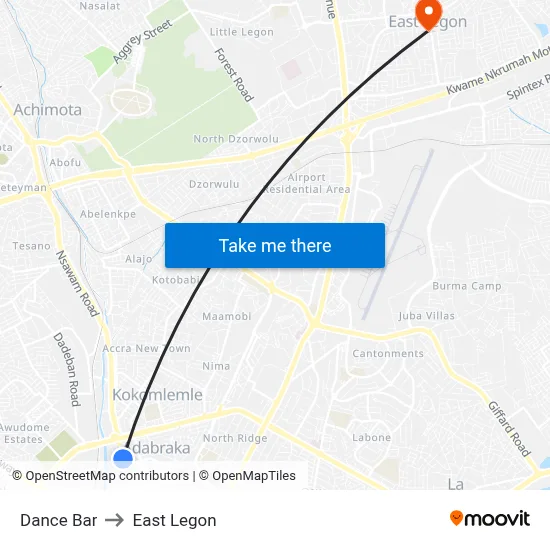 Dance Bar to East Legon map