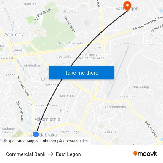 Commercial Bank to East Legon map