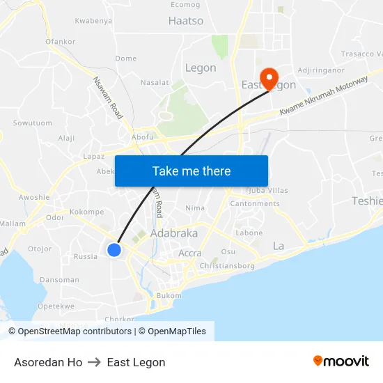 Asoredan Ho to East Legon map