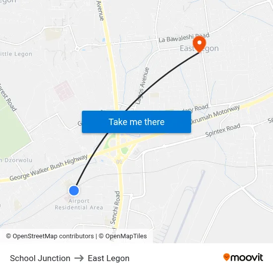 School Junction to East Legon map