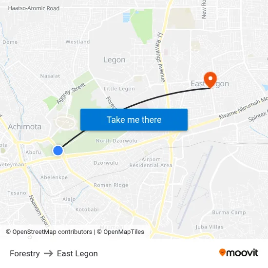 Forestry to East Legon map