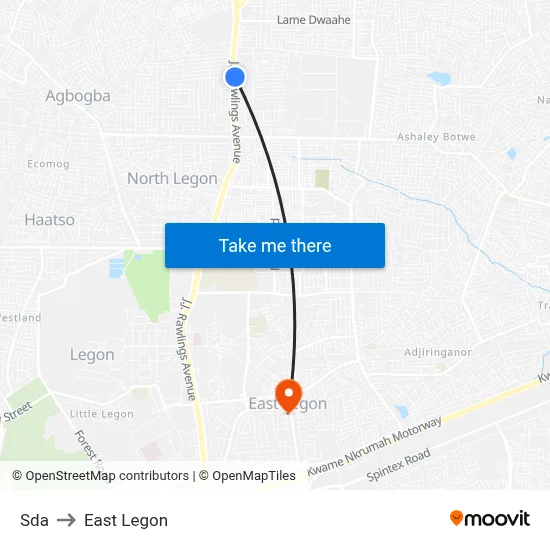 Sda to East Legon map