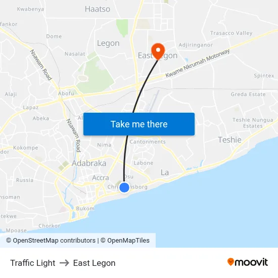 Traffic Light to East Legon map