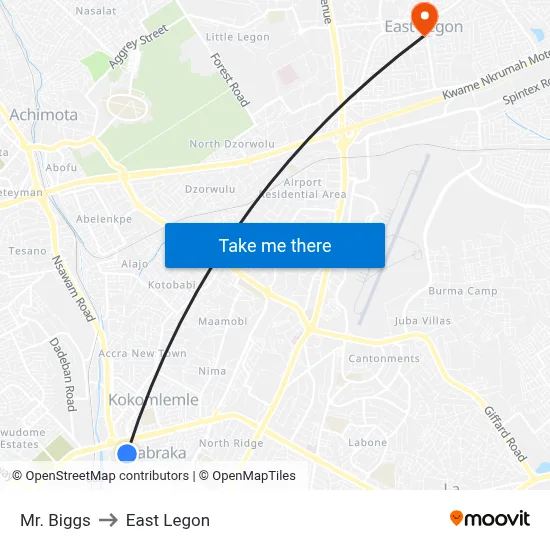 Mr. Biggs to East Legon map