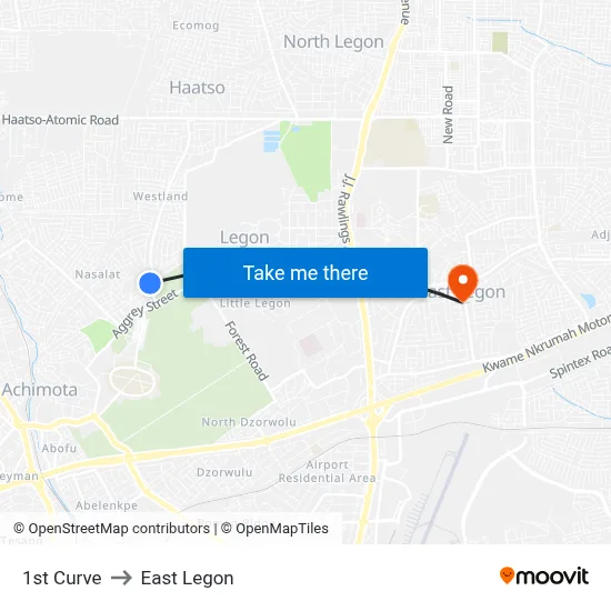 1st Curve to East Legon map
