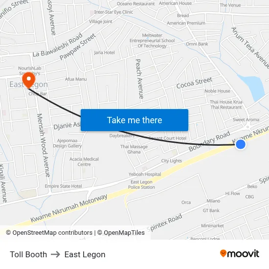 Toll Booth to East Legon map