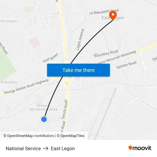 National Service to East Legon map