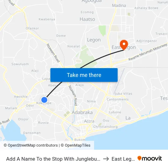 Add A Name To the Stop With Junglebus App to East Legon map