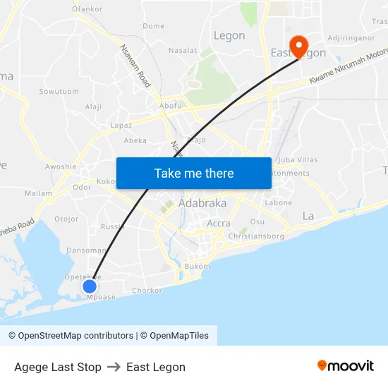Agege Last Stop to East Legon map