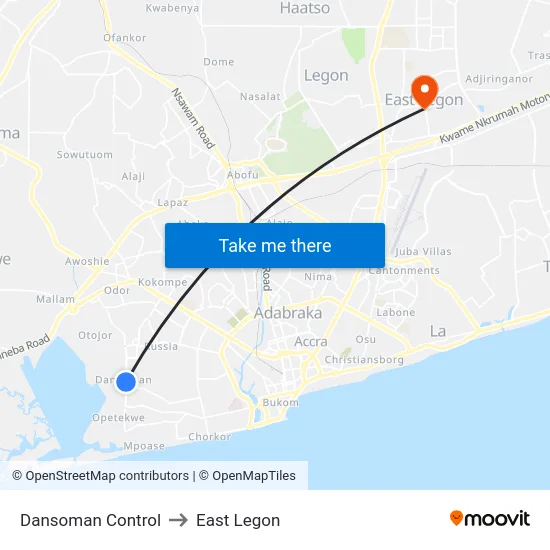 Dansoman Control to East Legon map